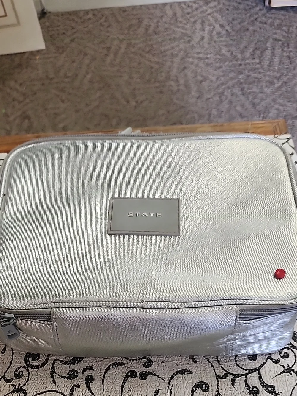 STATE Silver Insulated Lunch Bag with Textured Metallic Finish